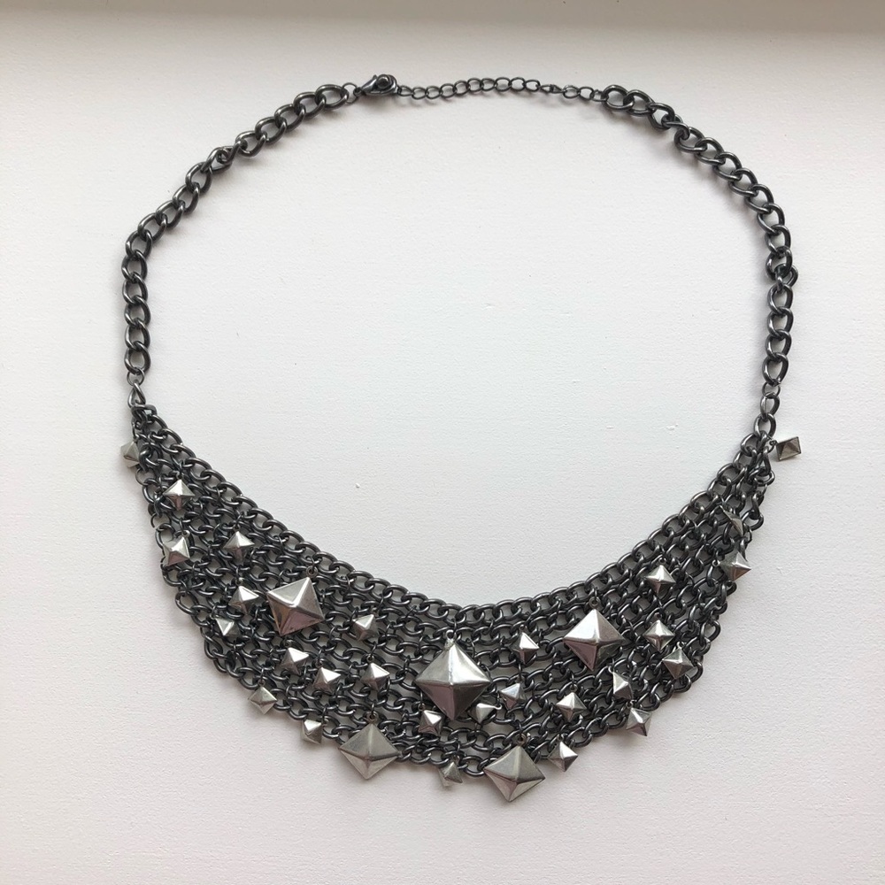 Goth Chain Studded Necklace Black SIlver